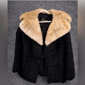 Vintage Evens Black Textured Jacket w/ Genuine Fur Collar | Classic Luxury